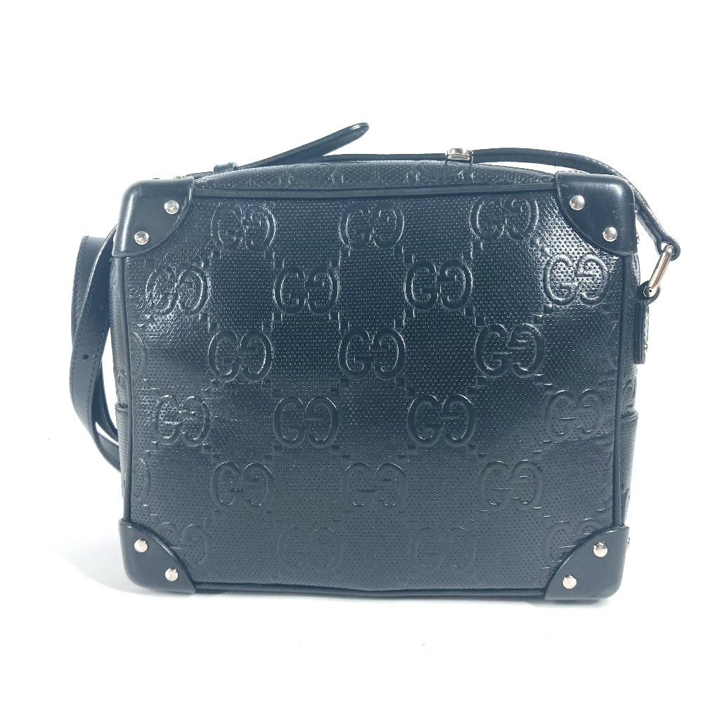 GUCCI Shoulder Bag 626363 leather black Pochette GG embossed logo mens Used