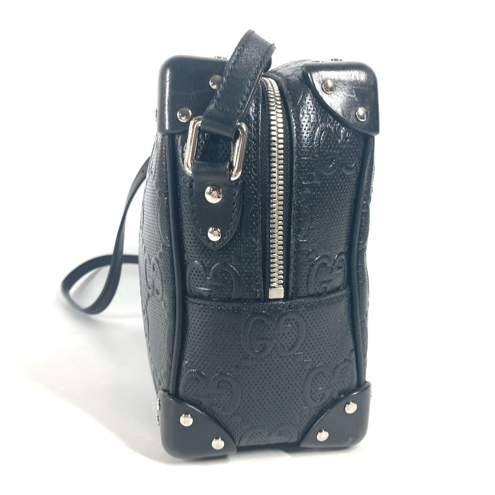 GUCCI Shoulder Bag 626363 leather black Pochette GG embossed logo mens Used