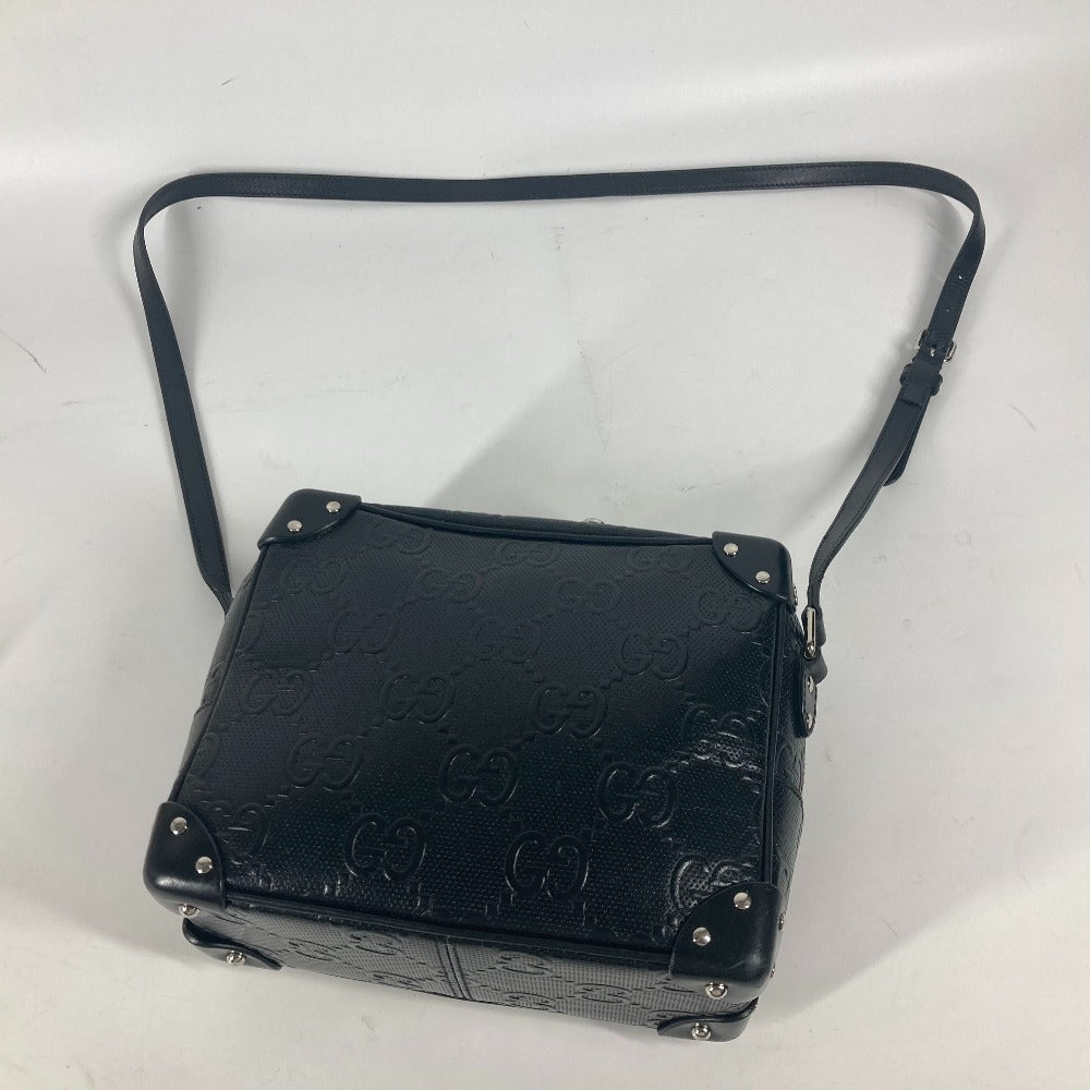 GUCCI Shoulder Bag 626363 leather black Pochette GG embossed logo mens Used