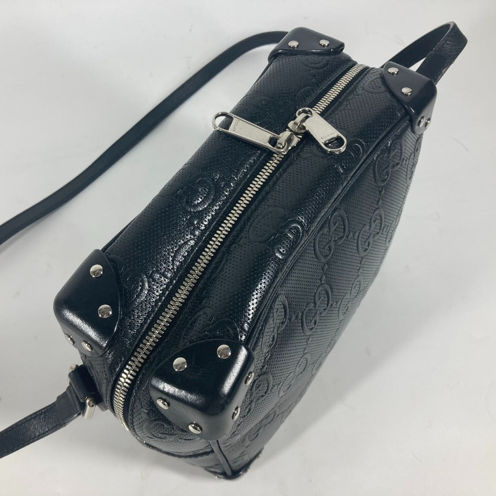 GUCCI Shoulder Bag 626363 leather black Pochette GG embossed logo mens Used