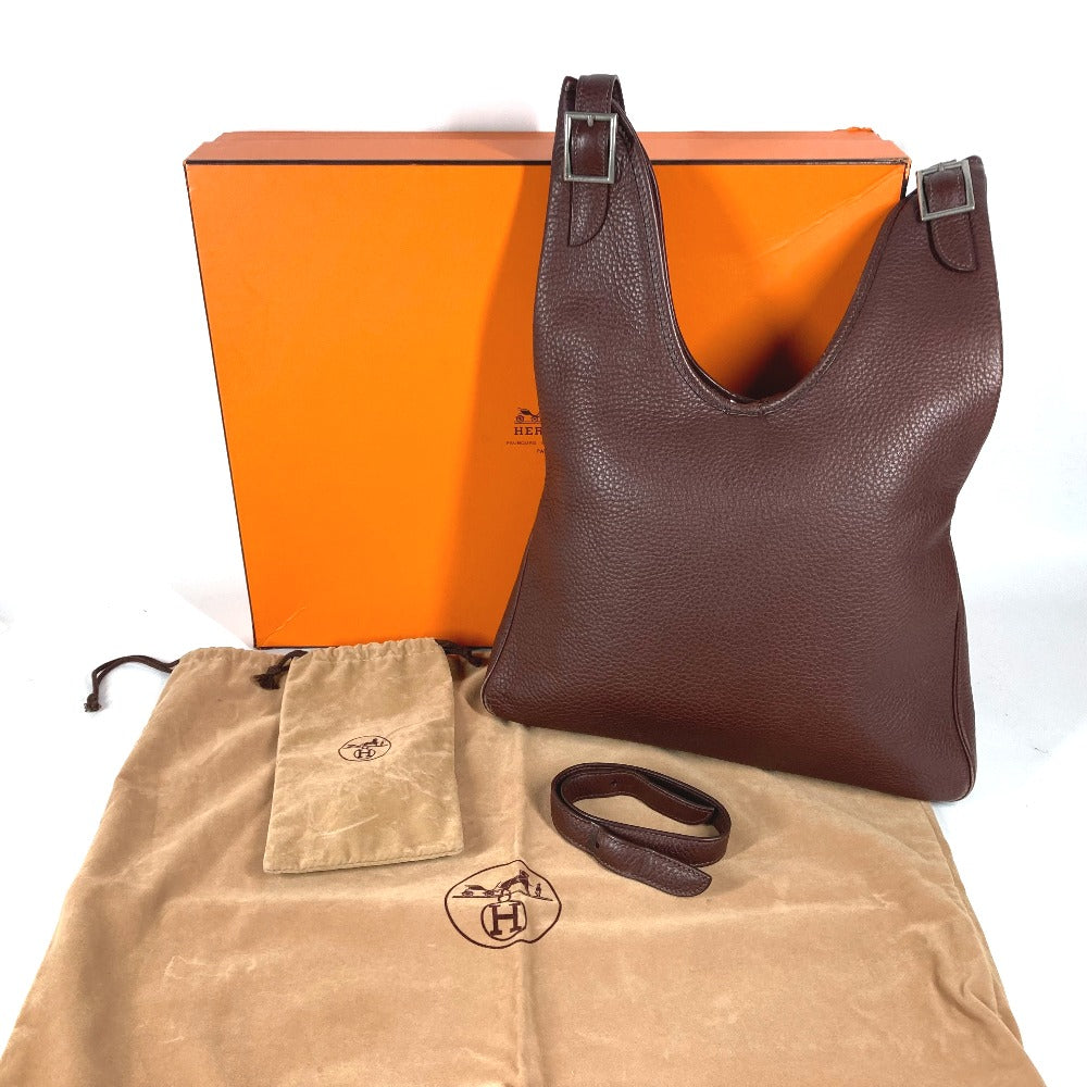 HERMES Shoulder Bag leather Dark brown Masai