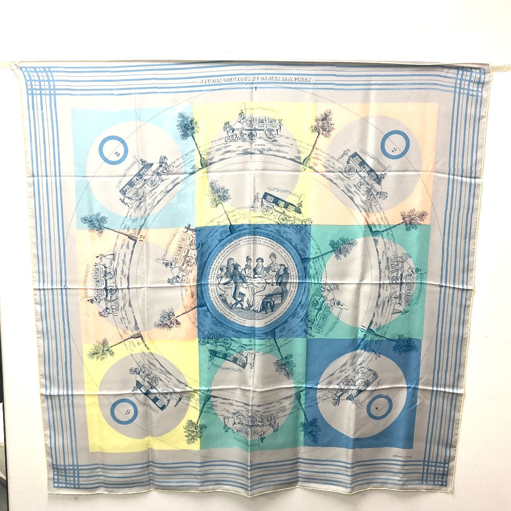 HERMES scarf silk yellow "The Game of Omnibus and the White Lady" Caregean