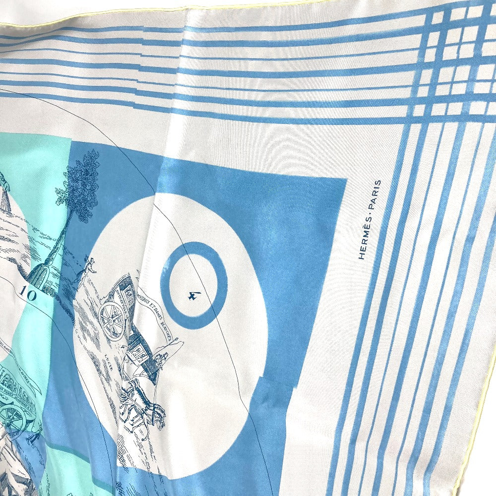 HERMES scarf silk yellow "The Game of Omnibus and the White Lady" Caregean
