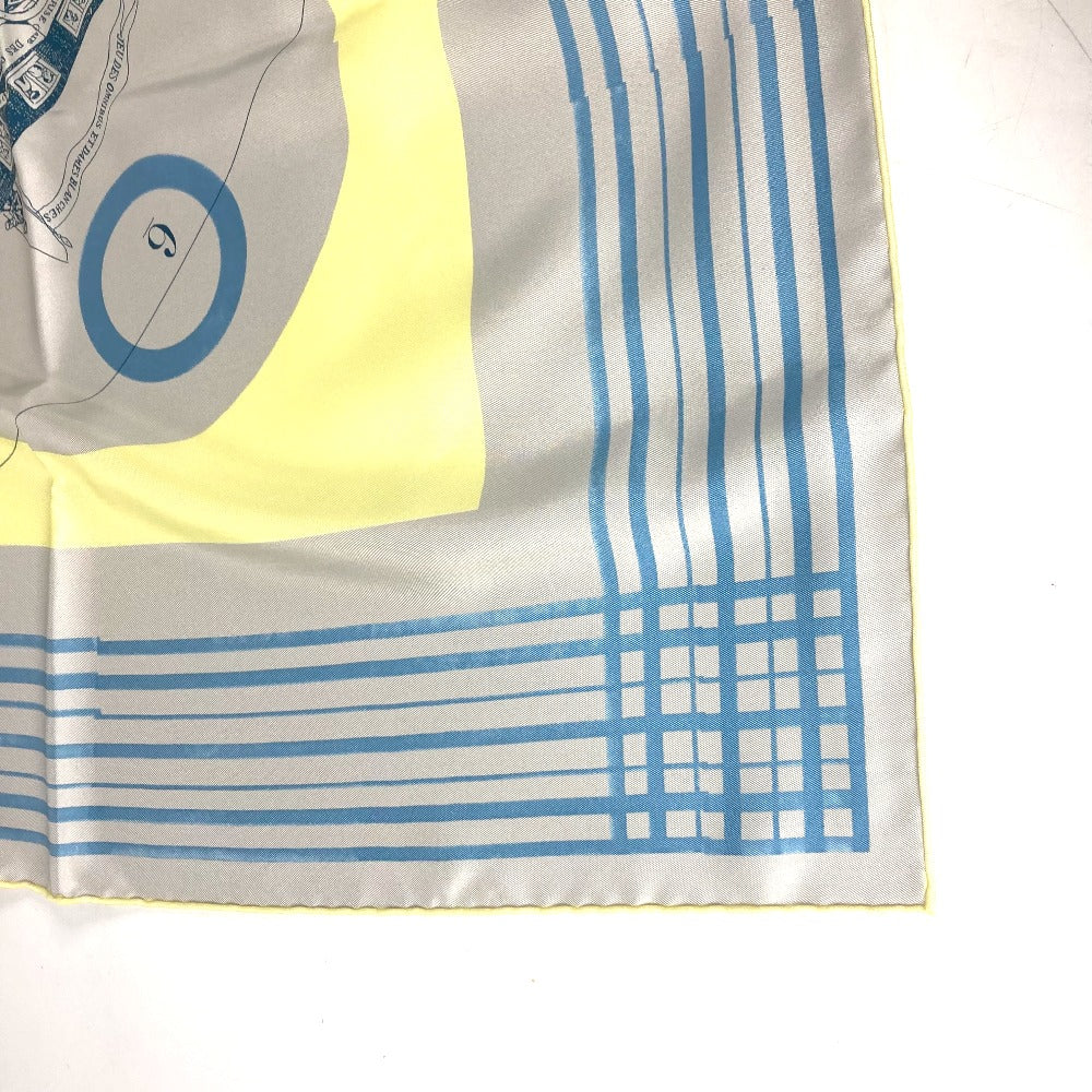 HERMES scarf silk yellow "The Game of Omnibus and the White Lady" Caregean