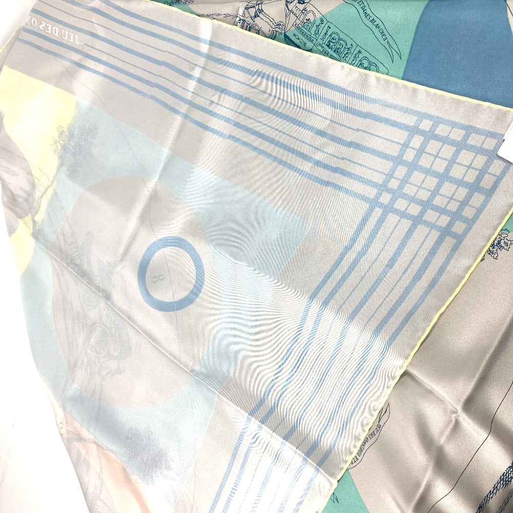 HERMES scarf silk yellow "The Game of Omnibus and the White Lady" Caregean