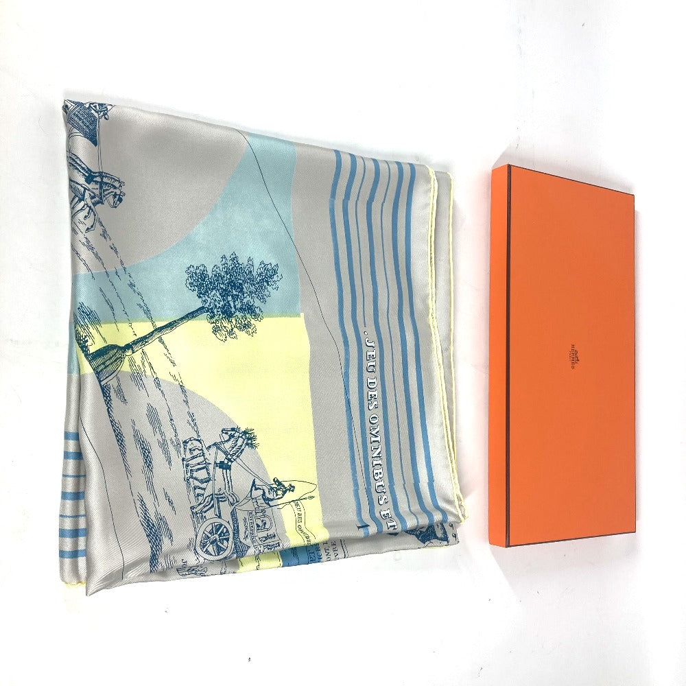 HERMES scarf silk yellow "The Game of Omnibus and the White Lady" Caregean