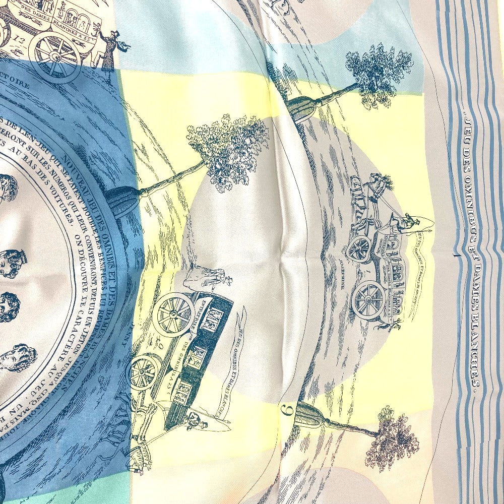 HERMES scarf silk yellow "The Game of Omnibus and the White Lady" Caregean
