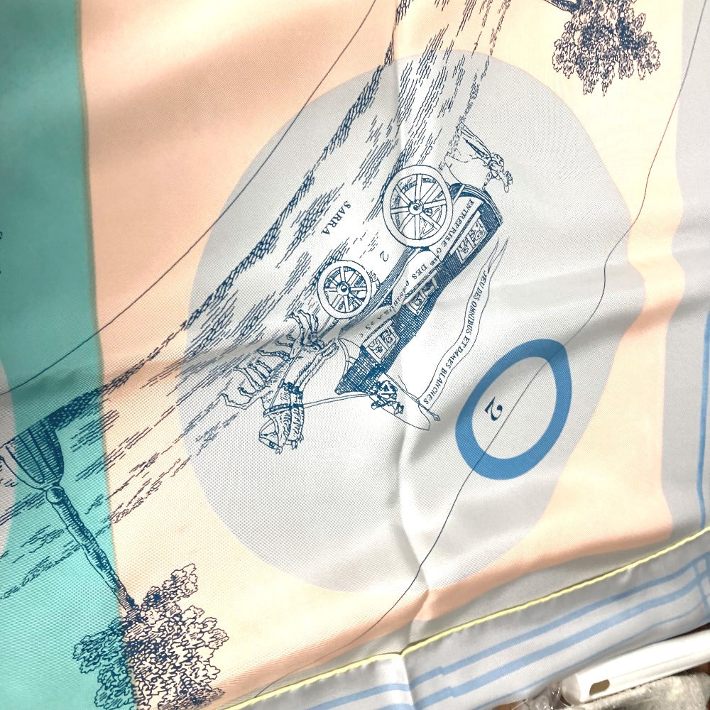 HERMES scarf silk yellow "The Game of Omnibus and the White Lady" Caregean