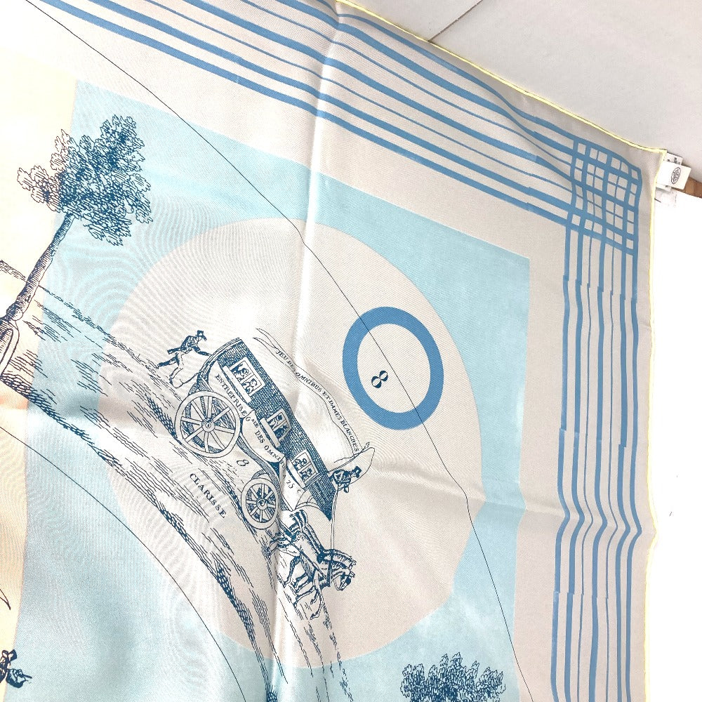 HERMES scarf silk yellow "The Game of Omnibus and the White Lady" Caregean