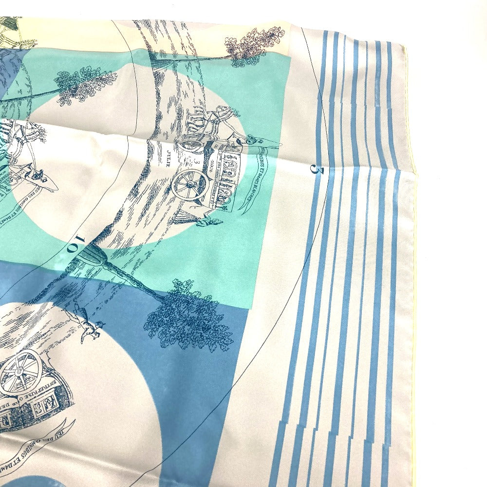 HERMES scarf silk yellow "The Game of Omnibus and the White Lady" Caregean