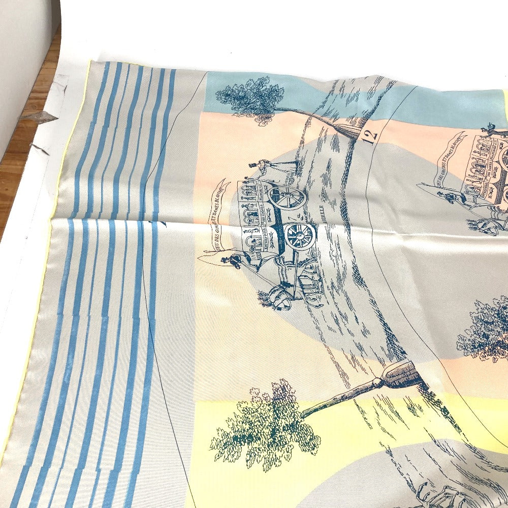 HERMES scarf silk yellow "The Game of Omnibus and the White Lady" Caregean