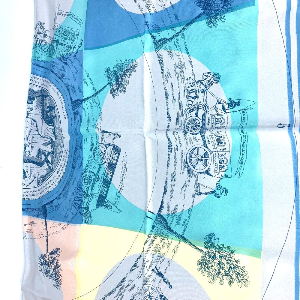 HERMES scarf silk yellow "The Game of Omnibus and the White Lady" Caregean