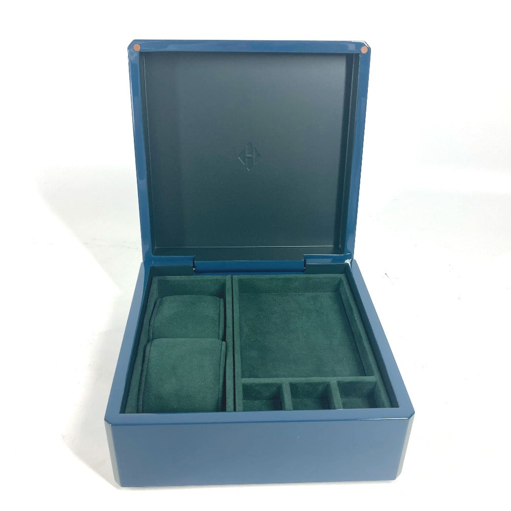 HERMES Accessory case Wood, Lacquer blue logo wood Watch & Jewelry Box "Facet/H Dedal"