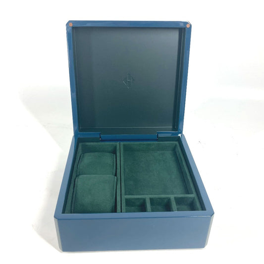 HERMES Accessory case Wood, Lacquer blue logo wood Watch & Jewelry Box "Facet/H Dedal"
