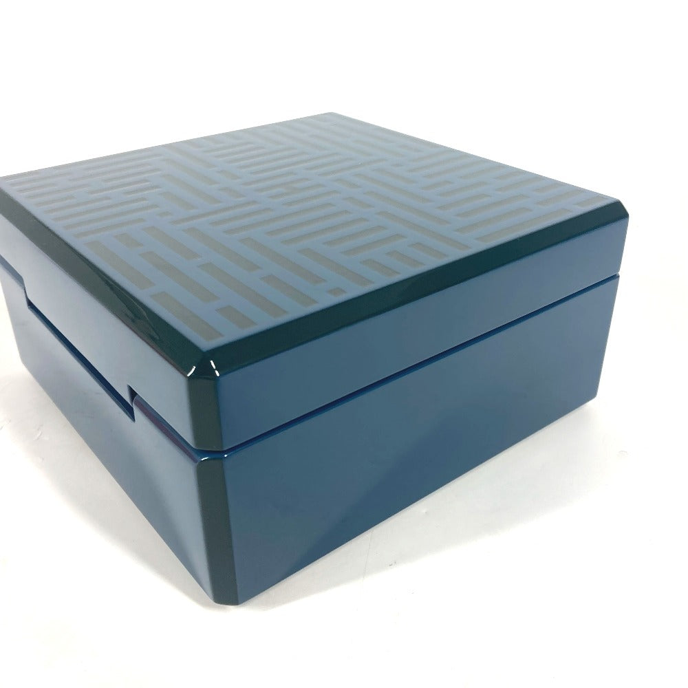 HERMES Accessory case Wood, Lacquer blue logo wood Watch & Jewelry Box "Facet/H Dedal"
