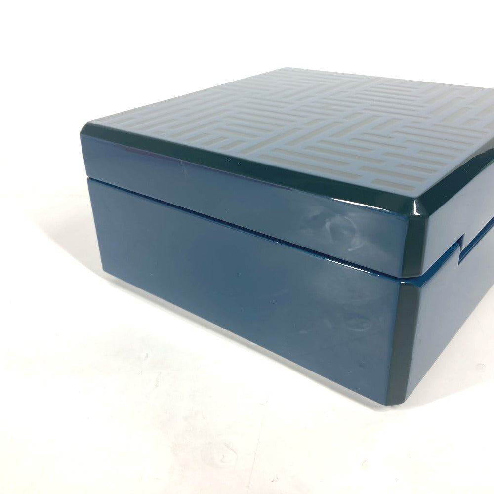 HERMES Accessory case Wood, Lacquer blue logo wood Watch & Jewelry Box "Facet/H Dedal"