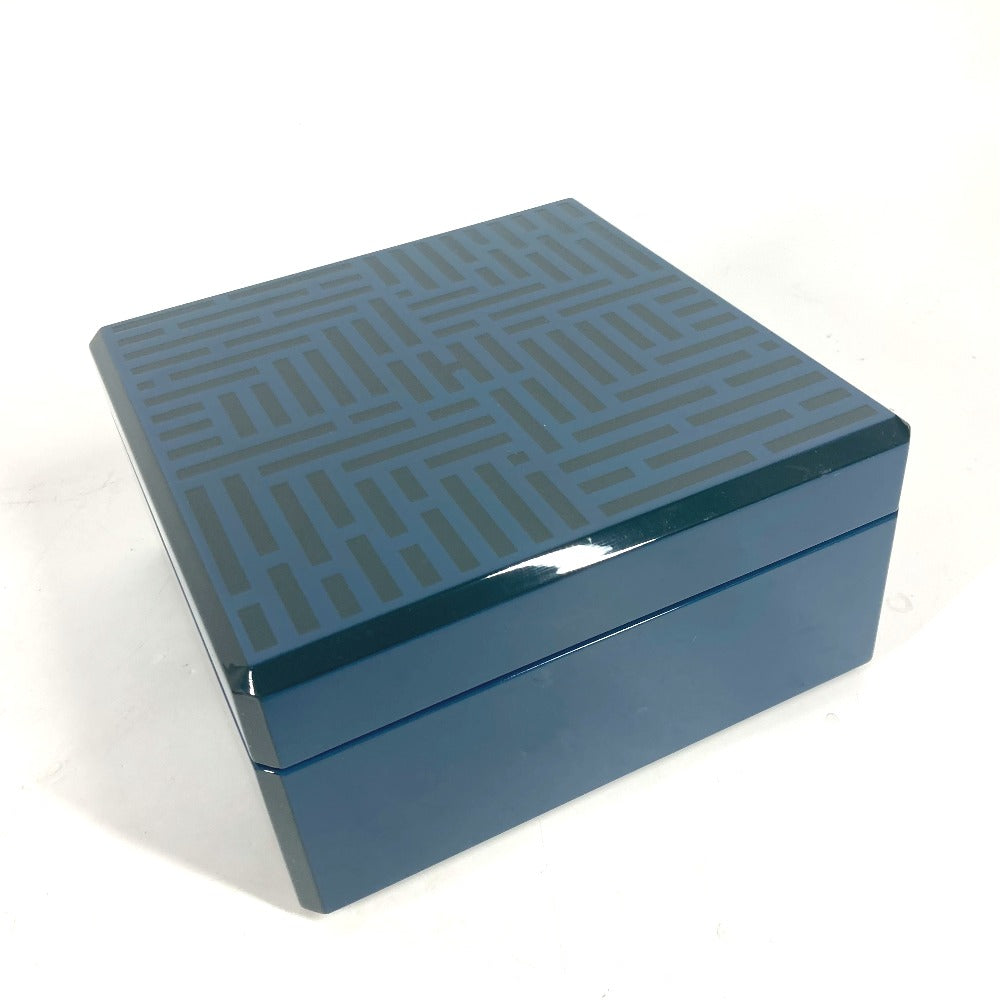 HERMES Accessory case Wood, Lacquer blue logo wood Watch & Jewelry Box "Facet/H Dedal"