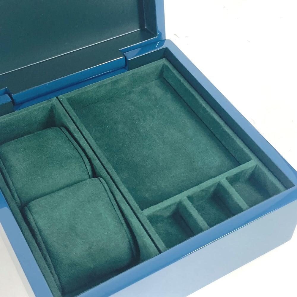 HERMES Accessory case Wood, Lacquer blue logo wood Watch & Jewelry Box "Facet/H Dedal"
