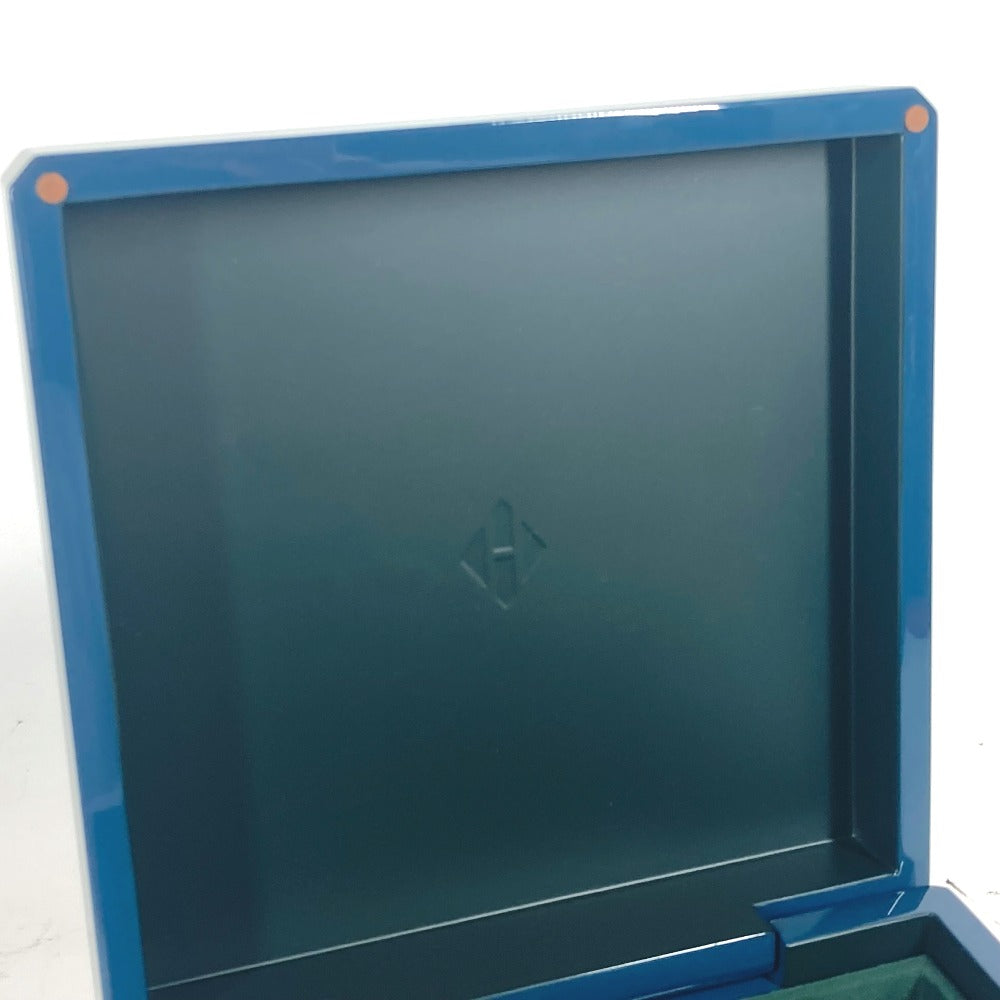 HERMES Accessory case Wood, Lacquer blue logo wood Watch & Jewelry Box "Facet/H Dedal"