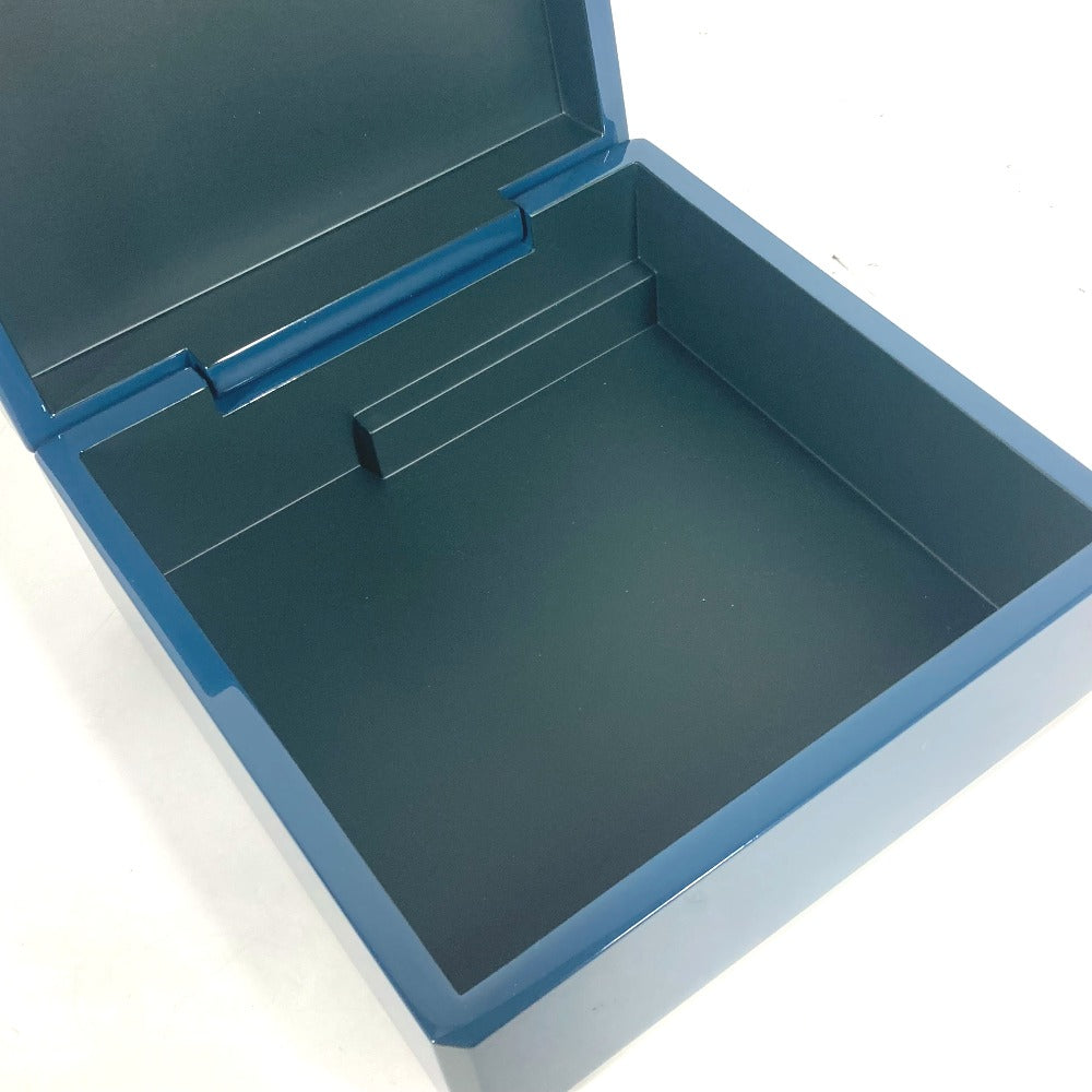 HERMES Accessory case Wood, Lacquer blue logo wood Watch & Jewelry Box "Facet/H Dedal"