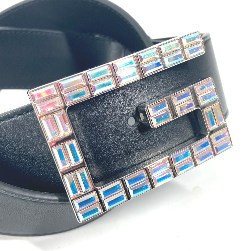 GUCCI belt 550106 leather black Sequin GG logo crystal