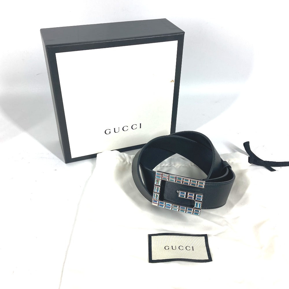 GUCCI belt 550106 leather black Sequin GG logo crystal