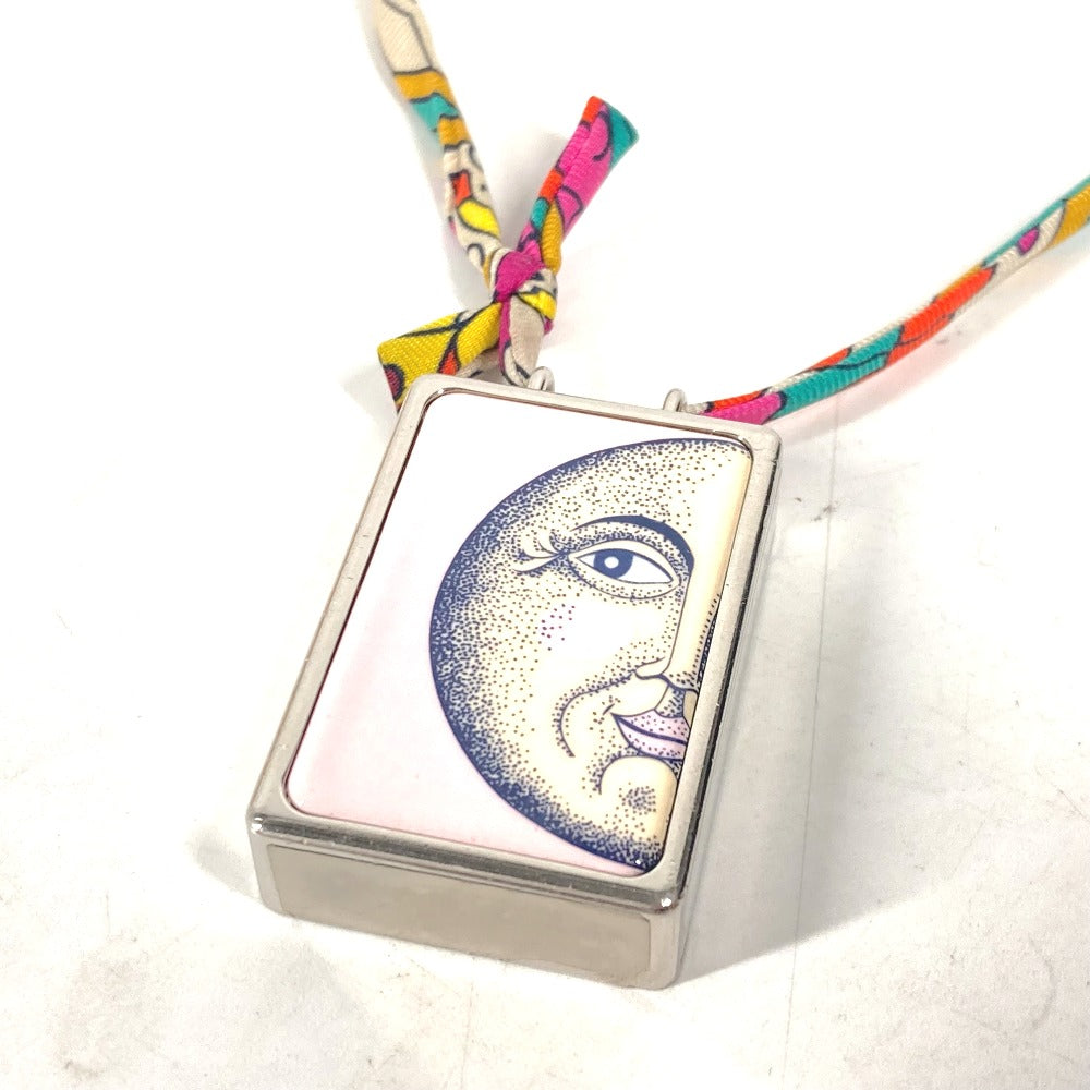 HERMES Necklace Metal, Silk Silver Boîte a Reve Moon Motif Pill Case