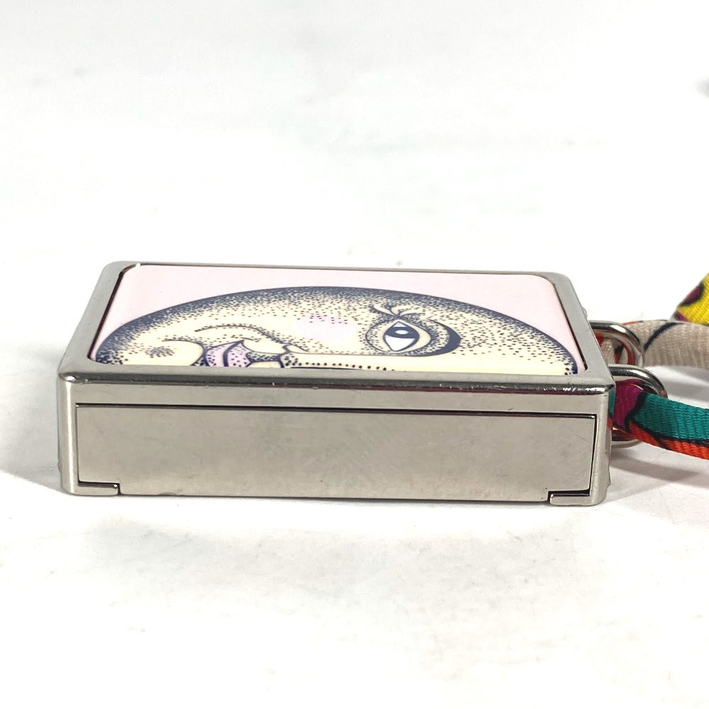 HERMES Necklace Metal, Silk Silver Boîte a Reve Moon Motif Pill Case
