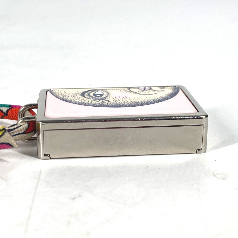 HERMES Necklace Metal, Silk Silver Boîte a Reve Moon Motif Pill Case