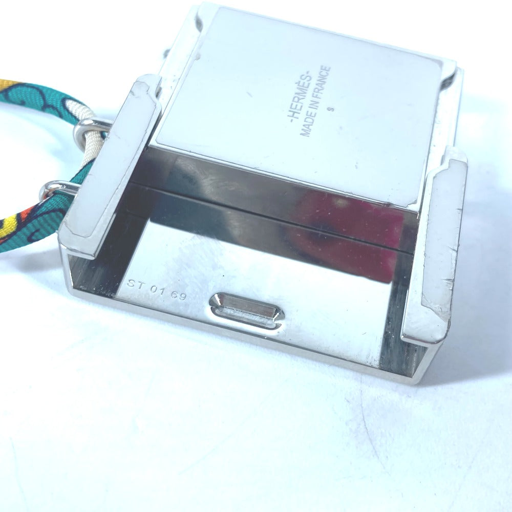 HERMES Necklace Metal, Silk Silver Boîte a Reve Moon Motif Pill Case