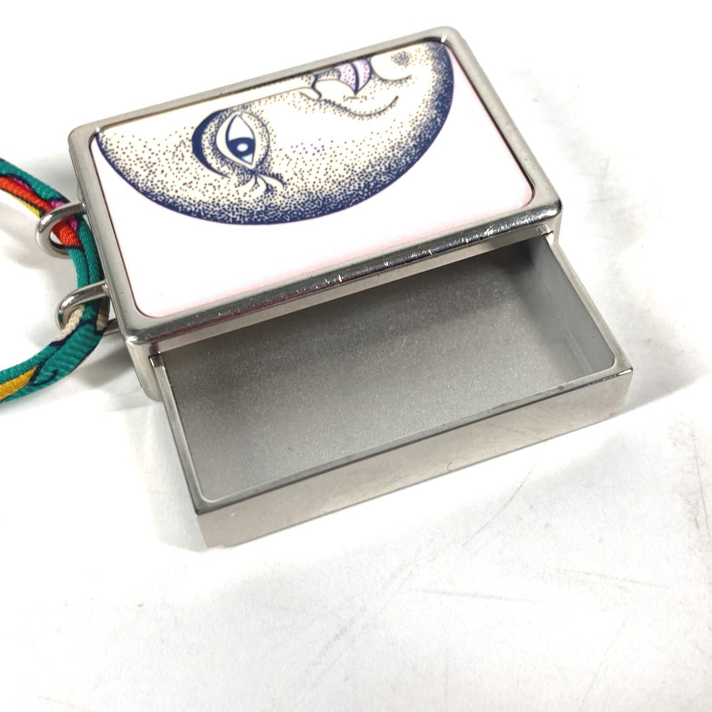 HERMES Necklace Metal, Silk Silver Boîte a Reve Moon Motif Pill Case