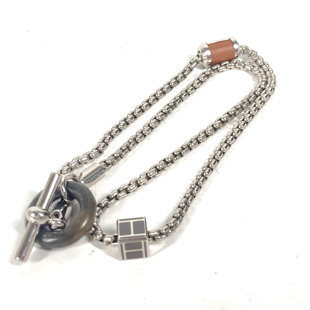 HERMES Necklace Buffalo Horn, Metal Silver Chain Meri Melo Necklace