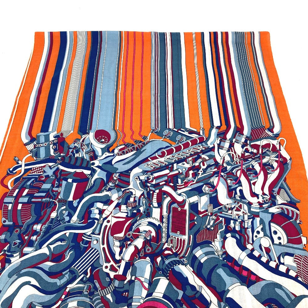 HERMES Scarf Cashmere, Silk Orange fringe shawl stole Rectangle