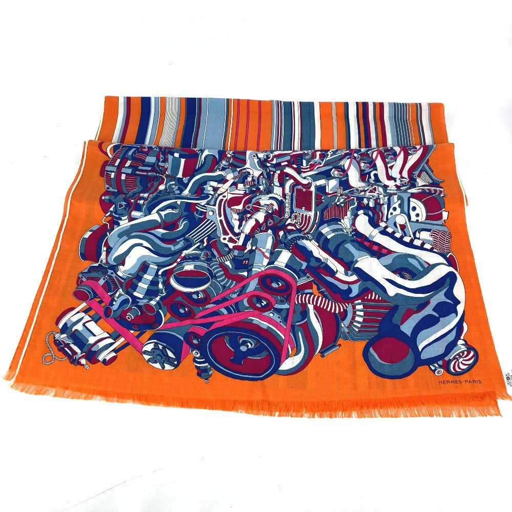 HERMES Scarf Cashmere, Silk Orange fringe shawl stole Rectangle