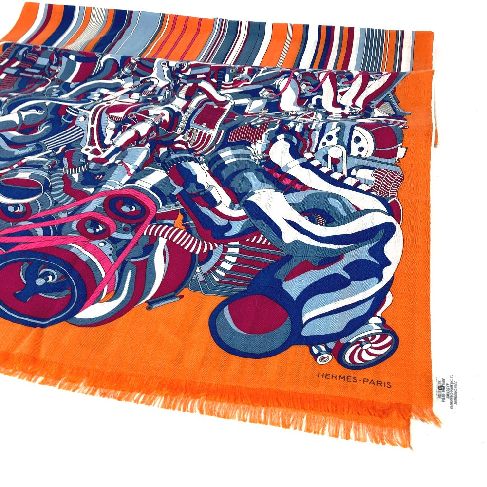 HERMES Scarf Cashmere, Silk Orange fringe shawl stole Rectangle