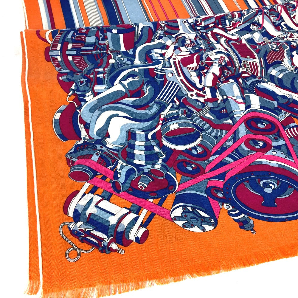 HERMES Scarf Cashmere, Silk Orange fringe shawl stole Rectangle