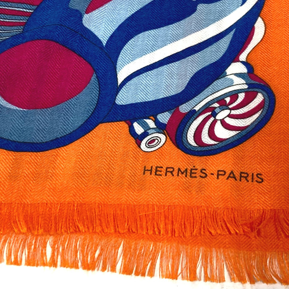 HERMES Scarf Cashmere, Silk Orange fringe shawl stole Rectangle