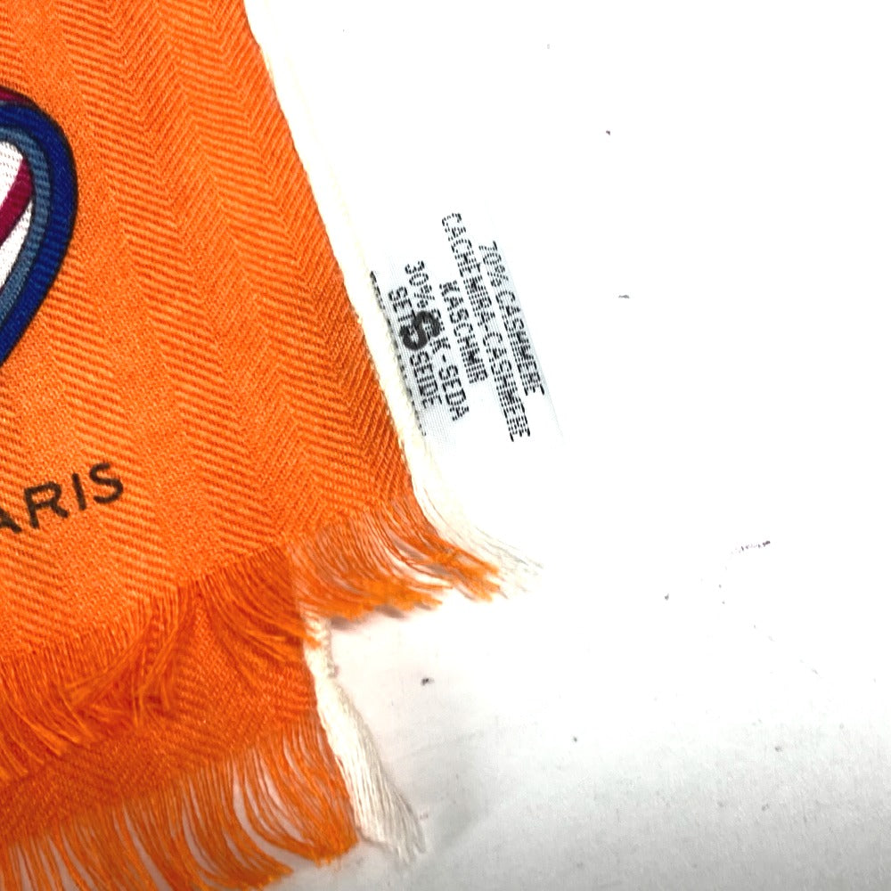 HERMES Scarf Cashmere, Silk Orange fringe shawl stole Rectangle