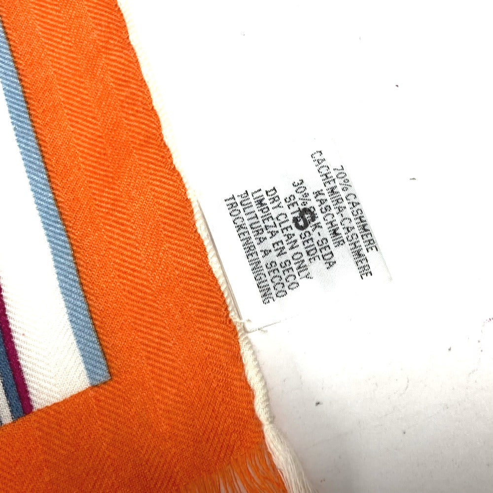 HERMES Scarf Cashmere, Silk Orange fringe shawl stole Rectangle