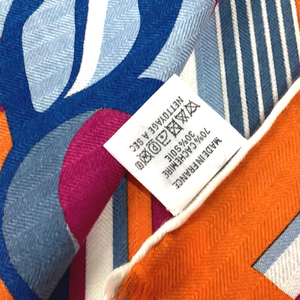 HERMES Scarf Cashmere, Silk Orange fringe shawl stole Rectangle
