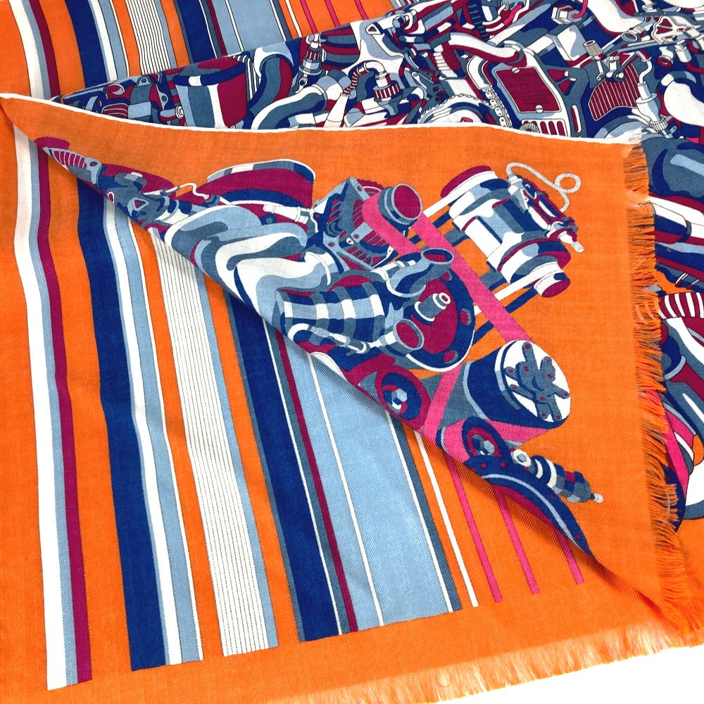 HERMES Scarf Cashmere, Silk Orange fringe shawl stole Rectangle