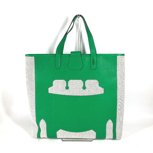 HERMES Tote Bag Toile H, Leather green Shoulder Bag Vertical Petite Hun Monsieur B