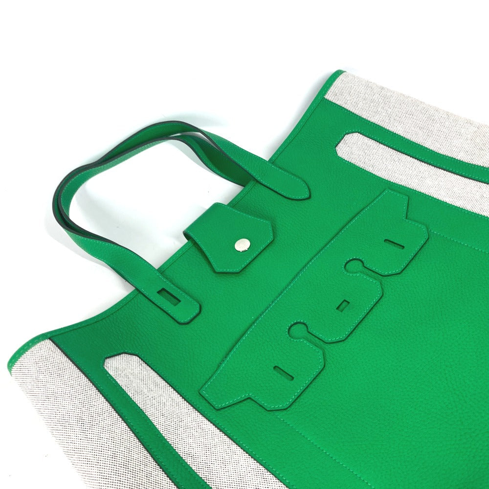 HERMES Tote Bag Toile H, Leather green Shoulder Bag Vertical Petite Hun Monsieur B