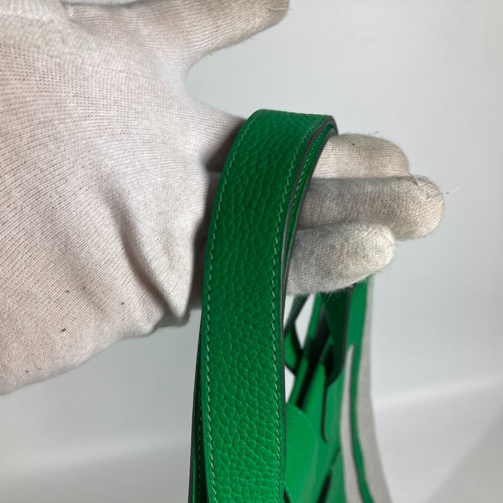 HERMES Tote Bag Toile H, Leather green Shoulder Bag Vertical Petite Hun Monsieur B