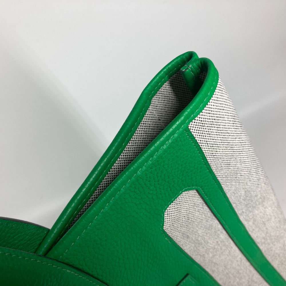 HERMES Tote Bag Toile H, Leather green Shoulder Bag Vertical Petite Hun Monsieur B
