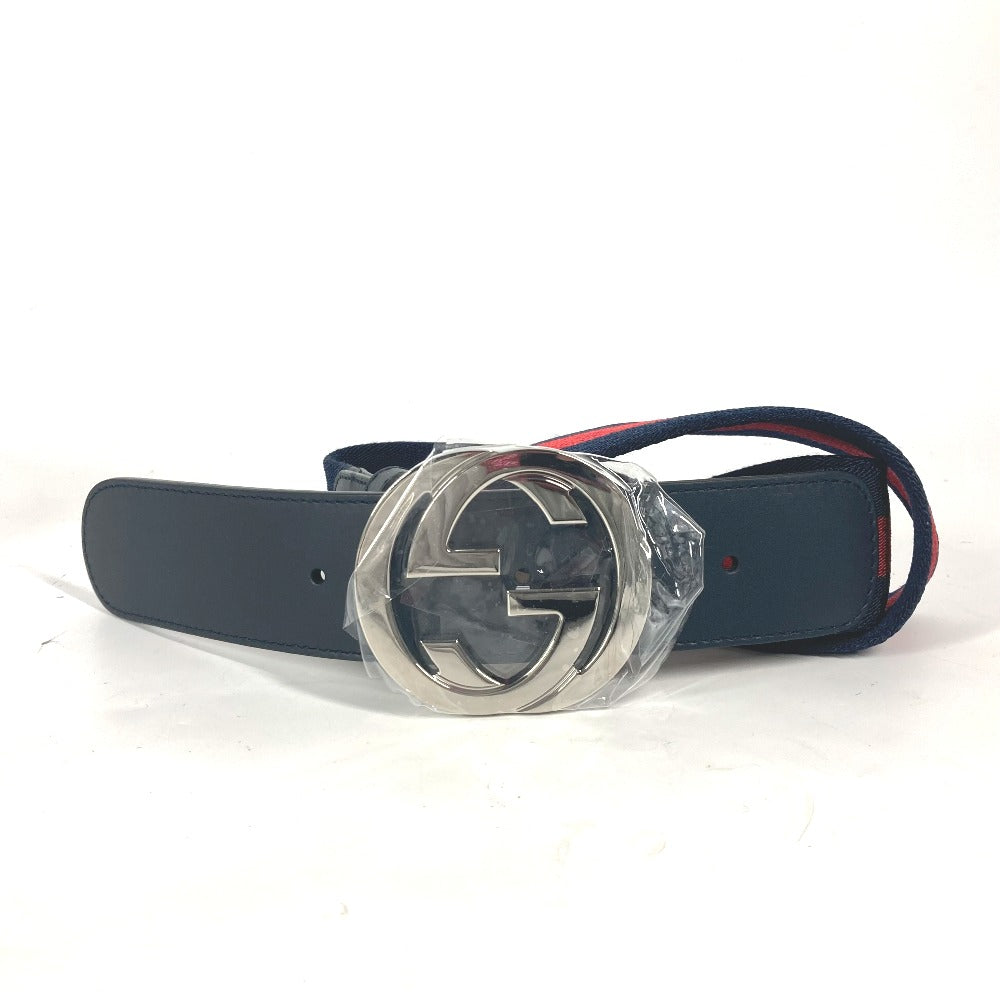 GUCCI belt 411924 Leather / canvas Navy GG interlocking G 75