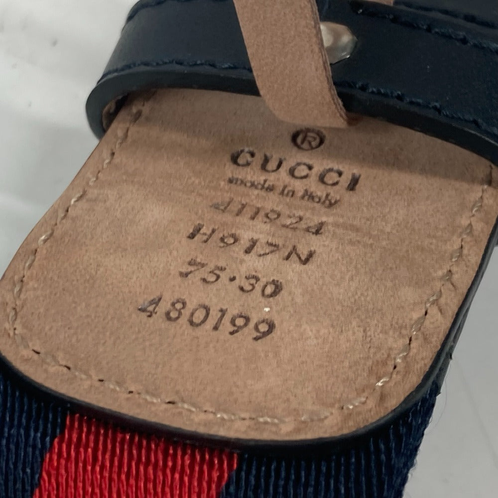 GUCCI belt 411924 Leather / canvas Navy GG interlocking G 75