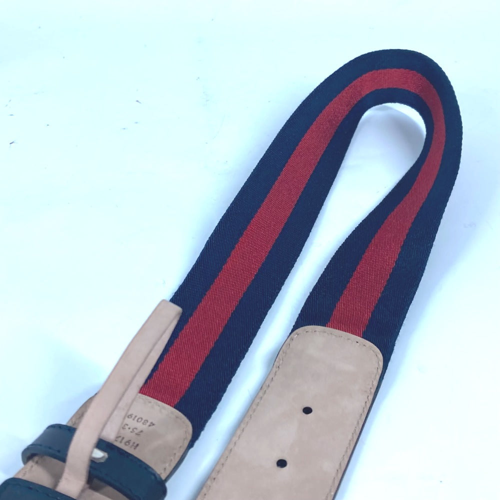 GUCCI belt 411924 Leather / canvas Navy GG interlocking G 75