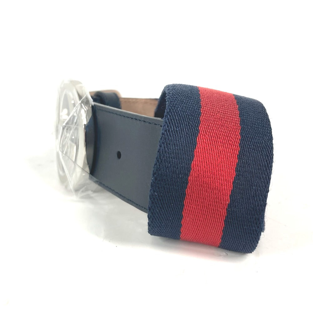 GUCCI belt 411924 Leather / canvas Navy GG interlocking G 75