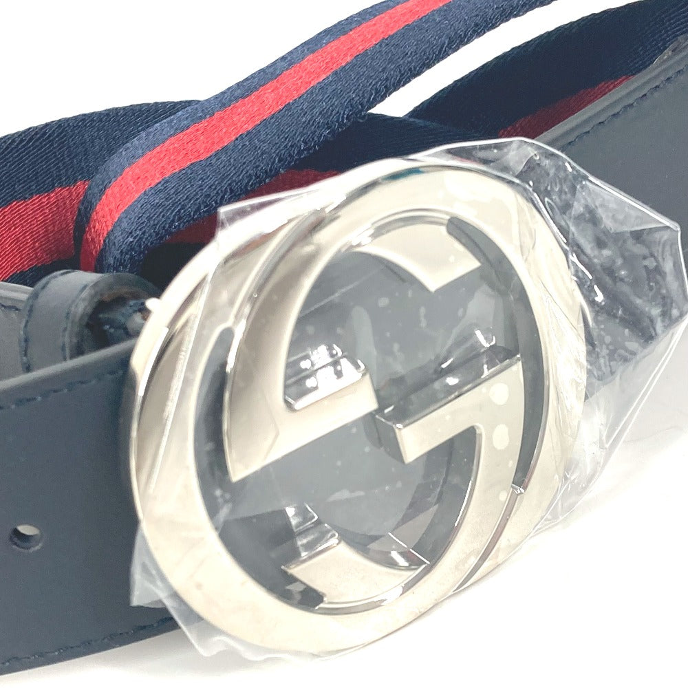GUCCI belt 411924 Leather / canvas Navy GG interlocking G 75